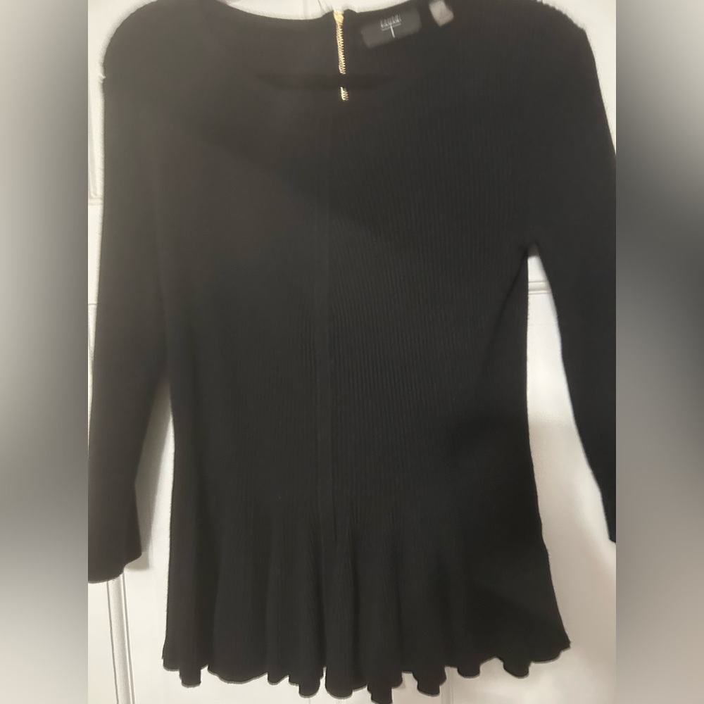 Tahari Black Ribbed Top - Picture 2 of 5